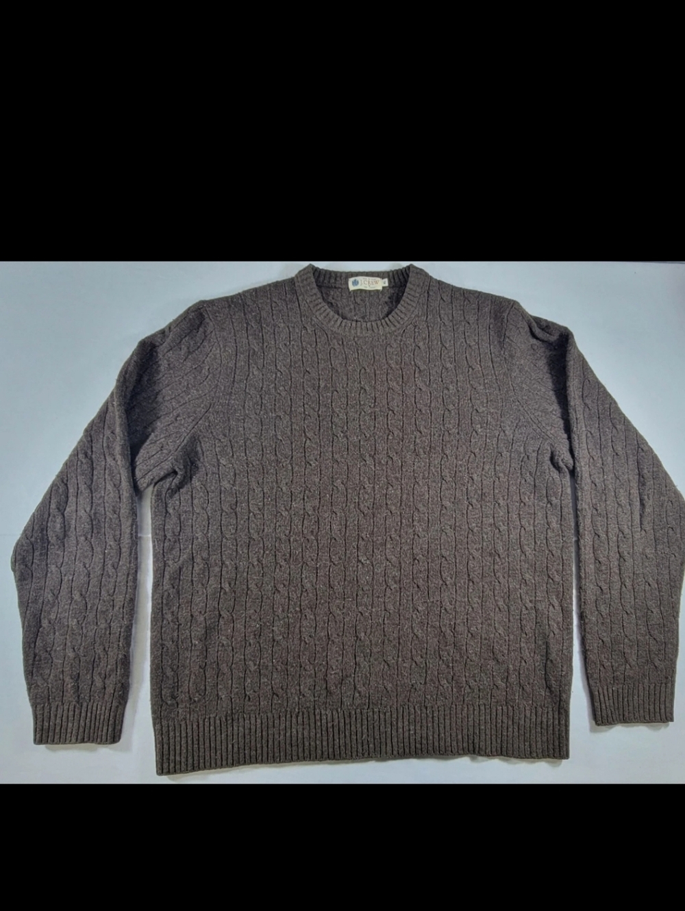 J. Crew Men's Brown Cable Knit Crewneck Sweater 100% Wool Fisherman Isle Vtg 07